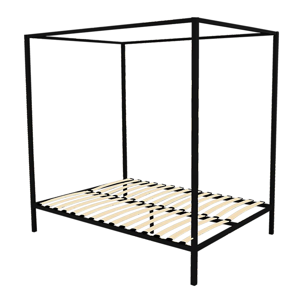 Black Metal Queen Four Poster Bed Frame with Slats