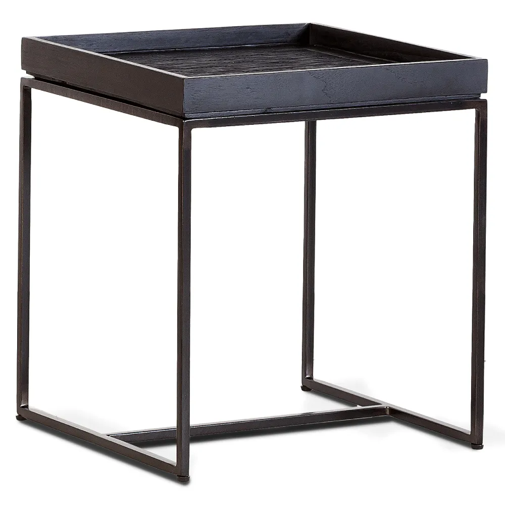 Black Recycled Teak and Iron Side Table 40 x 40cm