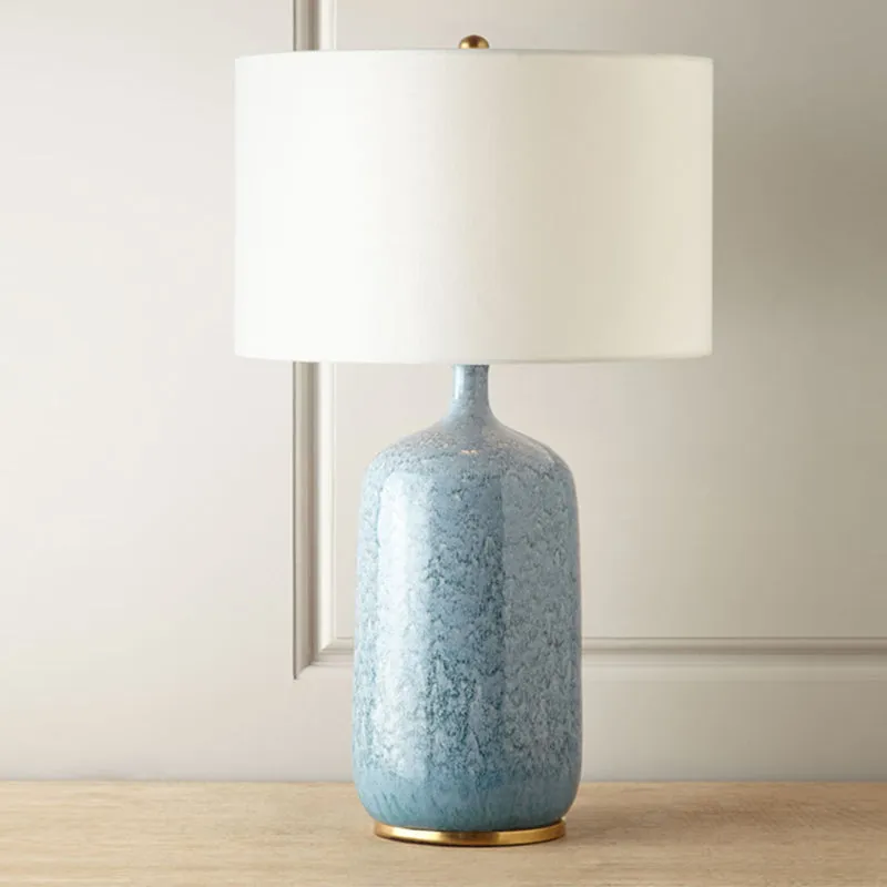 Blue Ceramic Table Lamp with Gold Trim