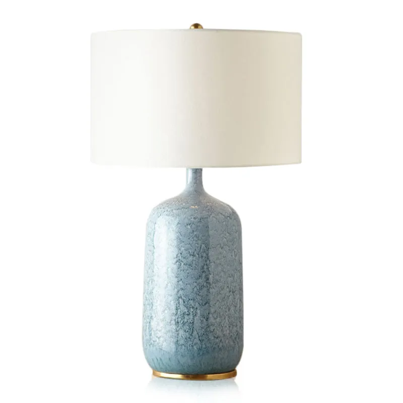 Blue Ceramic Table Lamp with Gold Trim