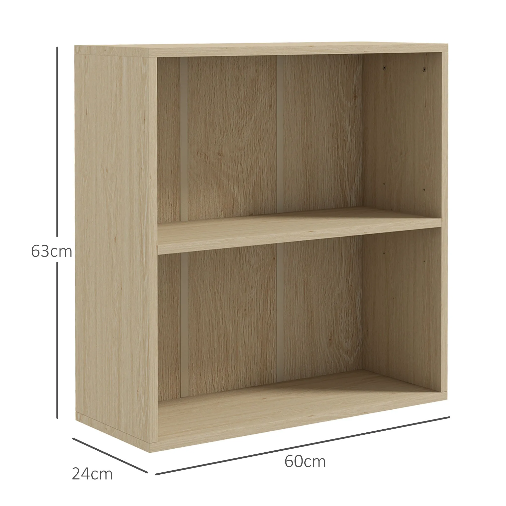 Bookshelf Display Storage Shelf with 2 Compartments for Study Natural