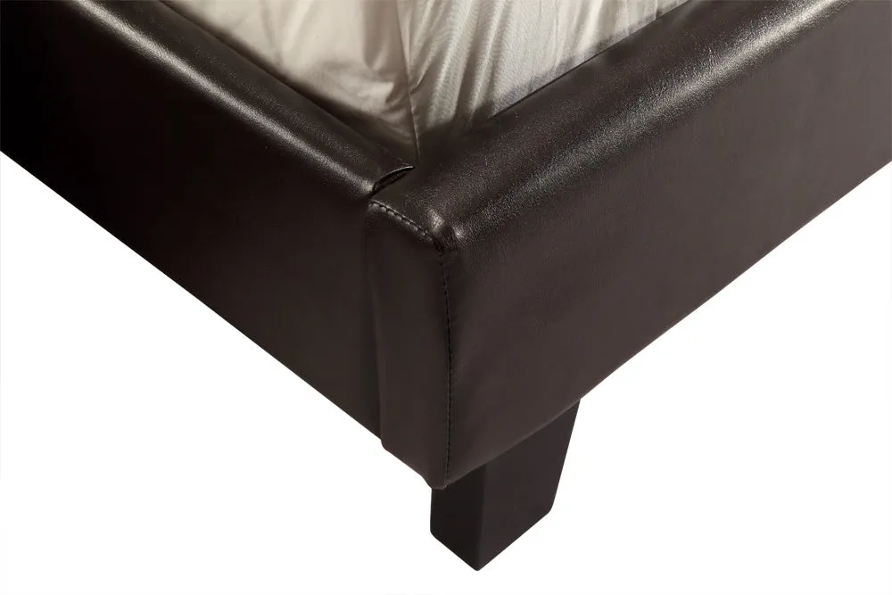 Brown Double PU Leather Bed Frame with Stitched Design