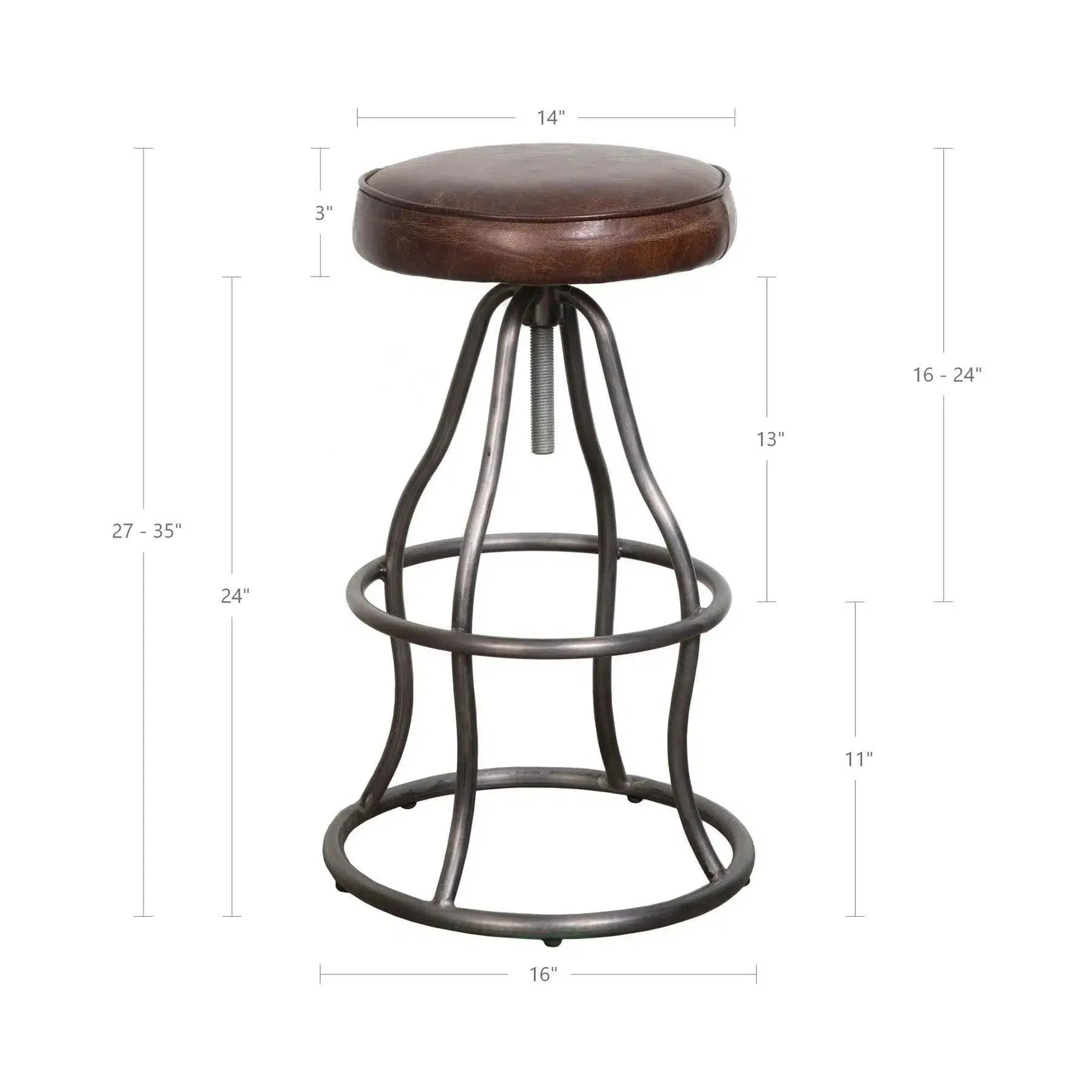 Brown Leather Seat Backless Adjustable Height Counter Height Stool