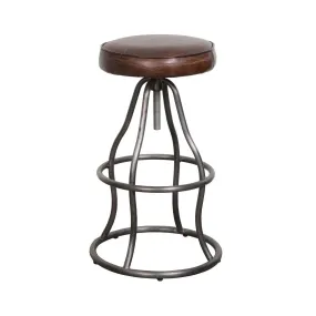 Brown Leather Seat Backless Adjustable Height Counter Height Stool