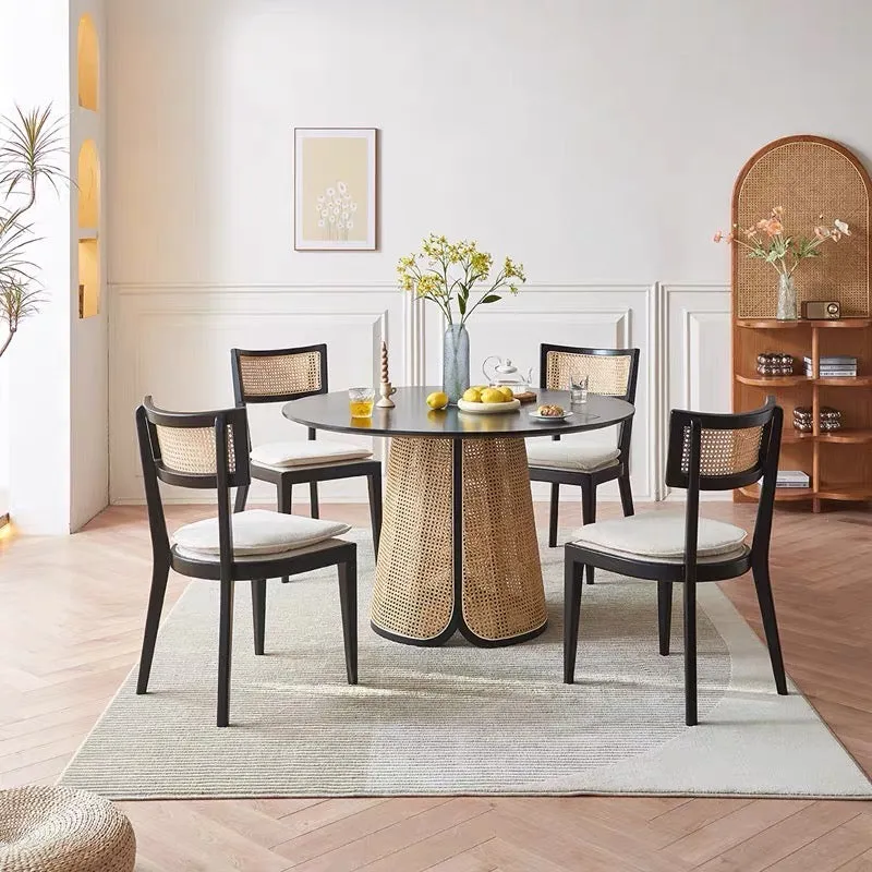 Buro Black Dining Chair with Rattan