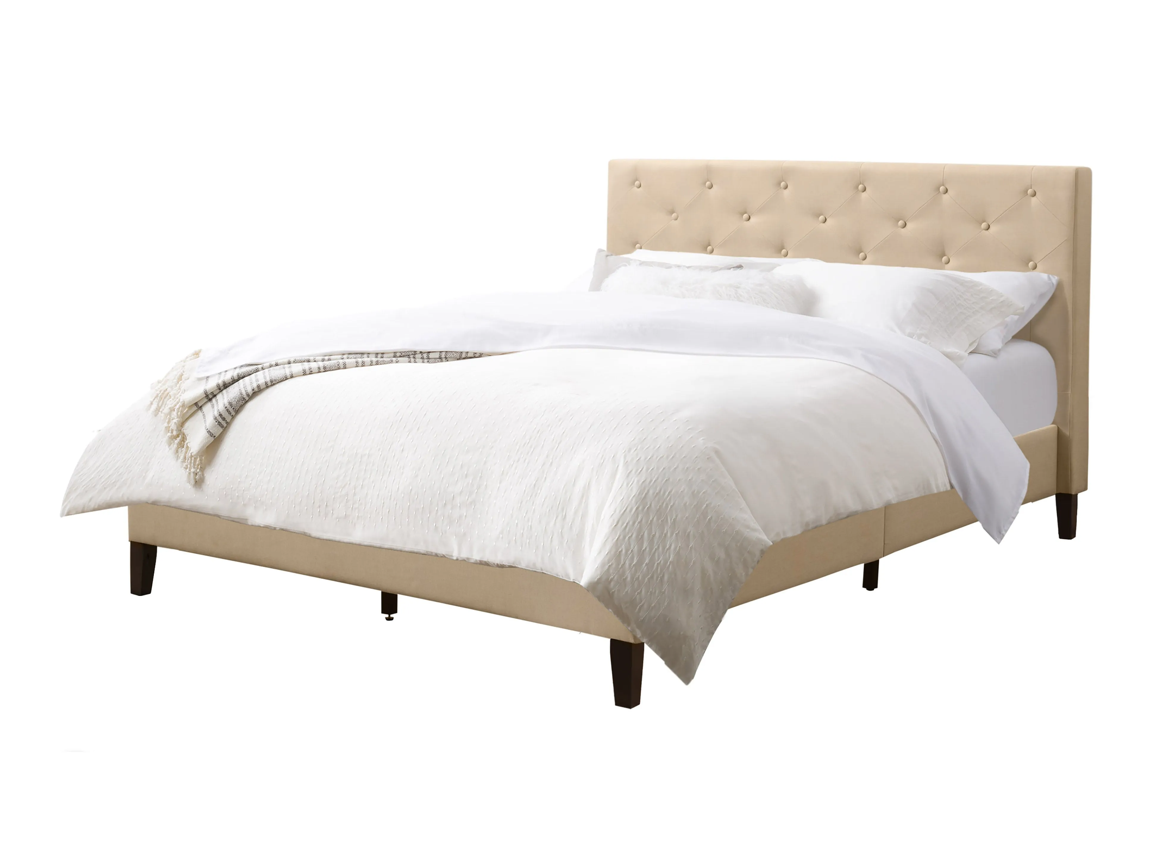 Button-Tufted Upholstered Queen Bed