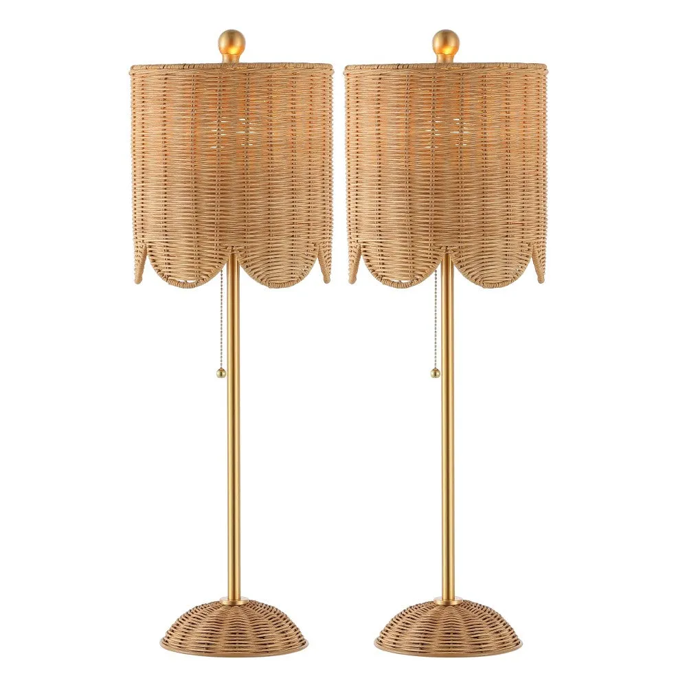 Cape 27.5" Coastal Bohemian Rattan/Iron Scalloped Buffet LED Table Lamp with Pull Chain (Set of 2)