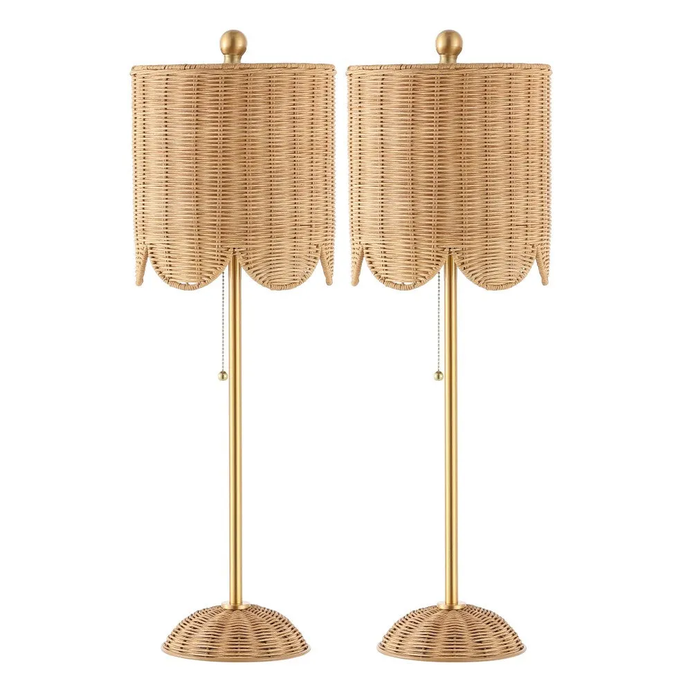 Cape 27.5" Coastal Bohemian Rattan/Iron Scalloped Buffet LED Table Lamp with Pull Chain (Set of 2)