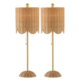 Cape 27.5" Coastal Bohemian Rattan/Iron Scalloped Buffet LED Table Lamp with Pull Chain (Set of 2)