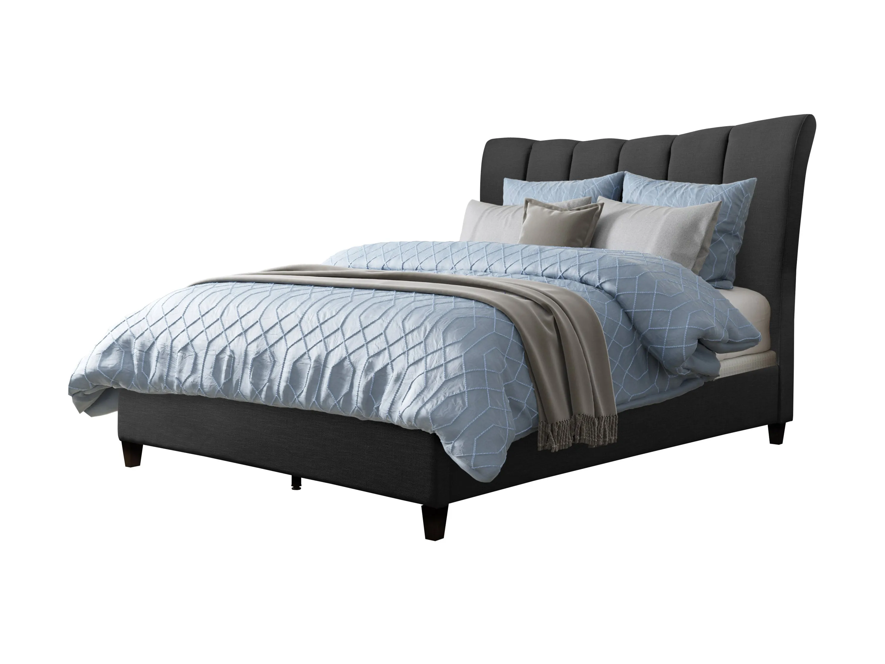 Channel Tufted Dark Grey Queen Bed