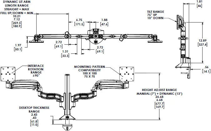 Chief Kontour Height-Adjustable Column Dual Arm Desk Mount - KXC220