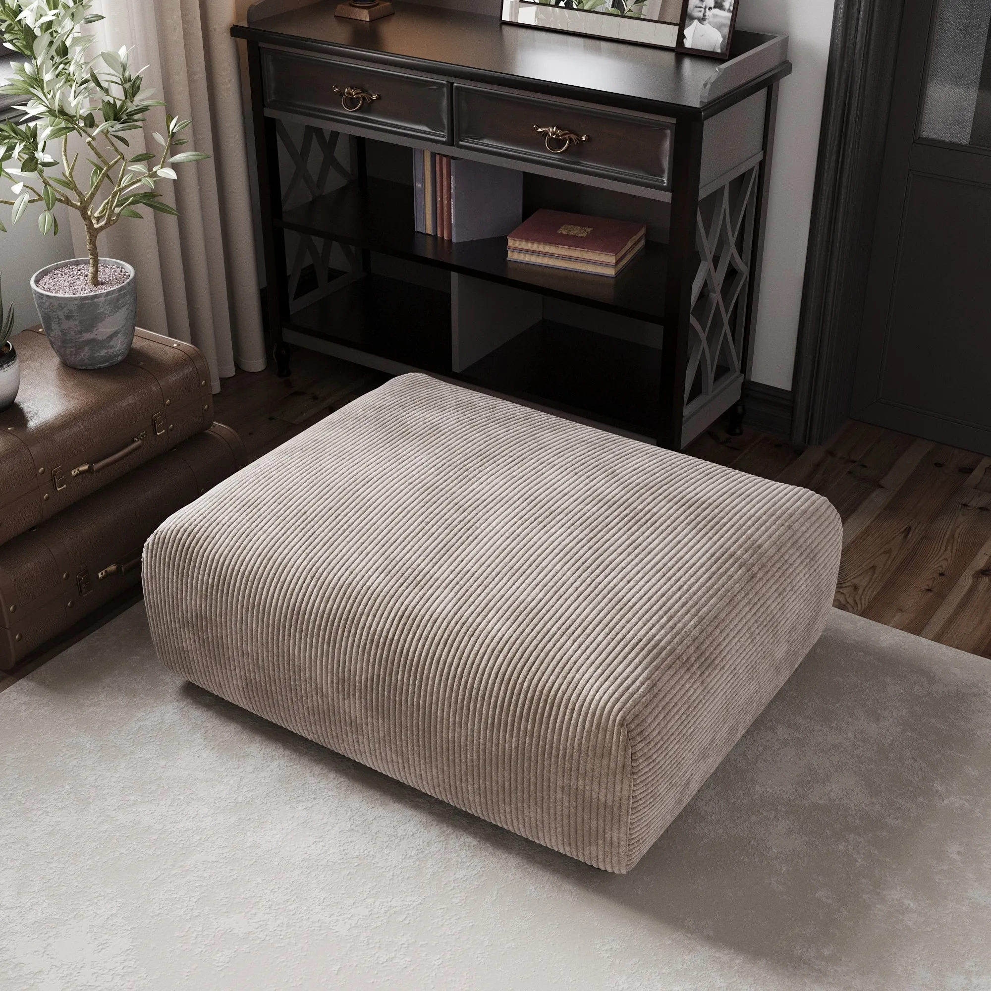 Corduroy  Ottoman- Light Brown