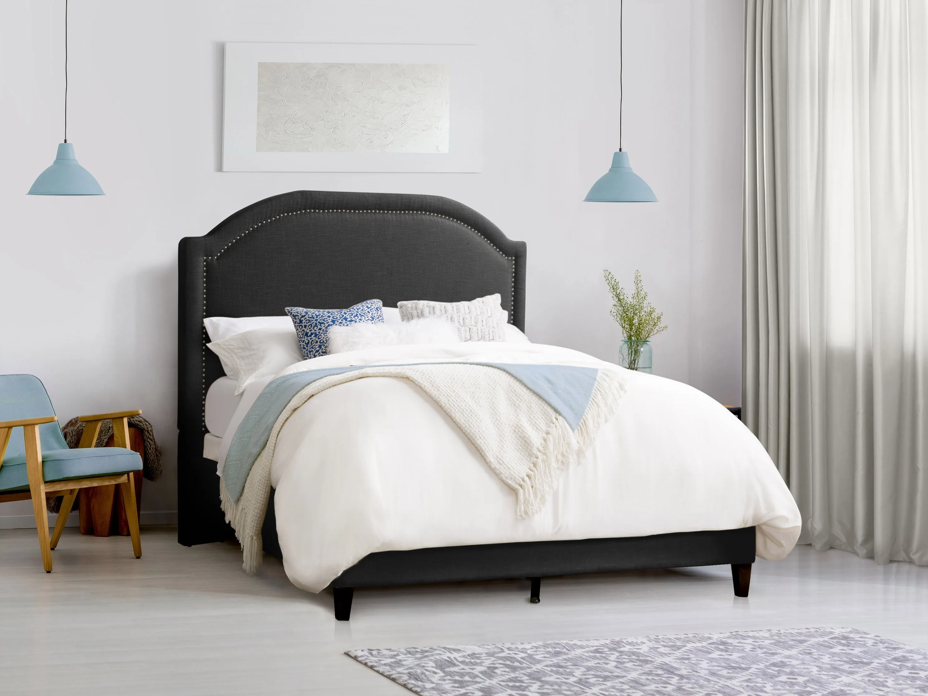 Dark Grey Upholstered Queen Bed