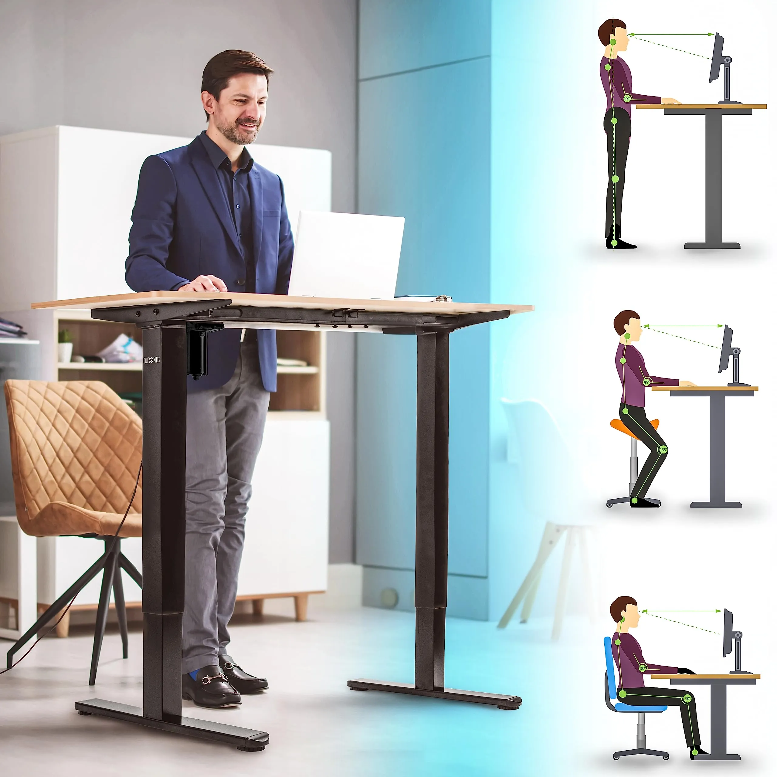 Duronic Electric Standing Desk TM51 BK - FRAME ONLY – Sit Stand Height Adjustable Office Desk 72-118cm, Ergonomic Workstation, Memory Function, Single Motor – BLACK