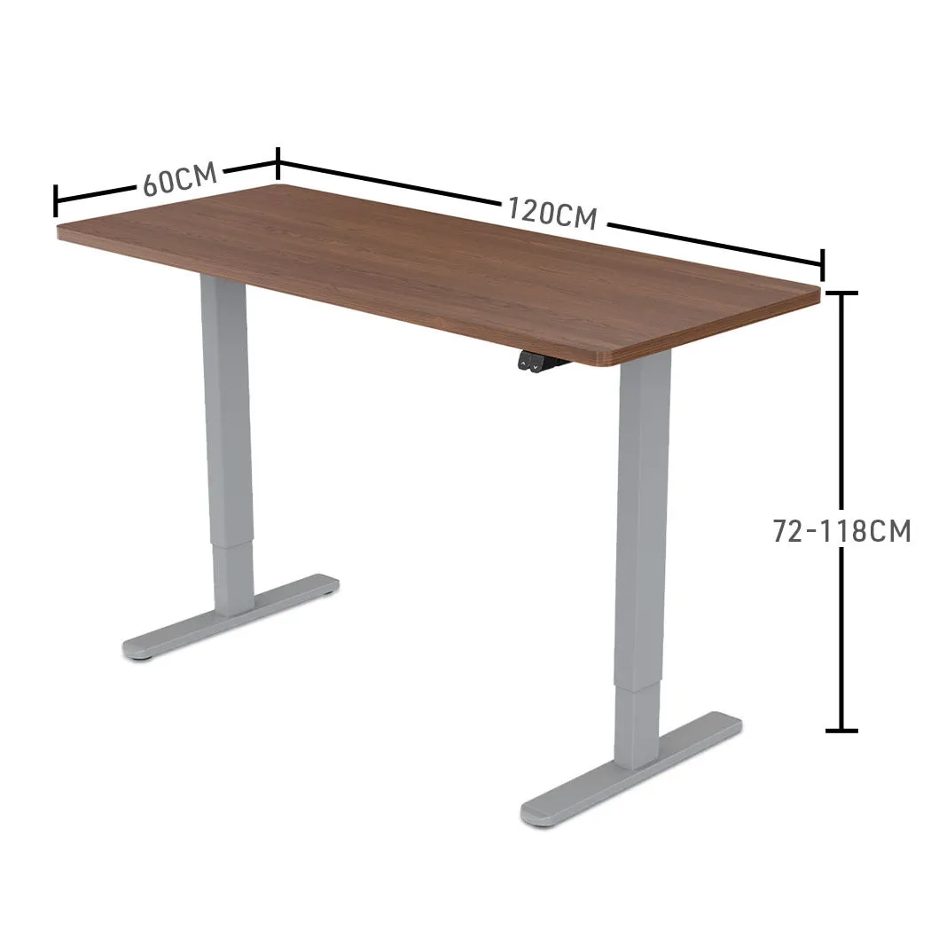 Electric Height-Adjustable Sit-Stand Desk, 120x60cm, 70kg Load, Walnut/Silver - Fortia