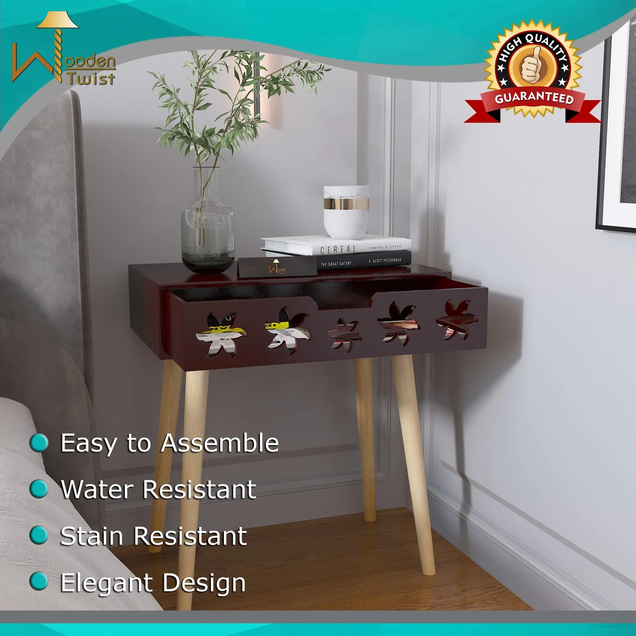 Estrella Wooden Bedside Table With Storage Drawer Nightstand