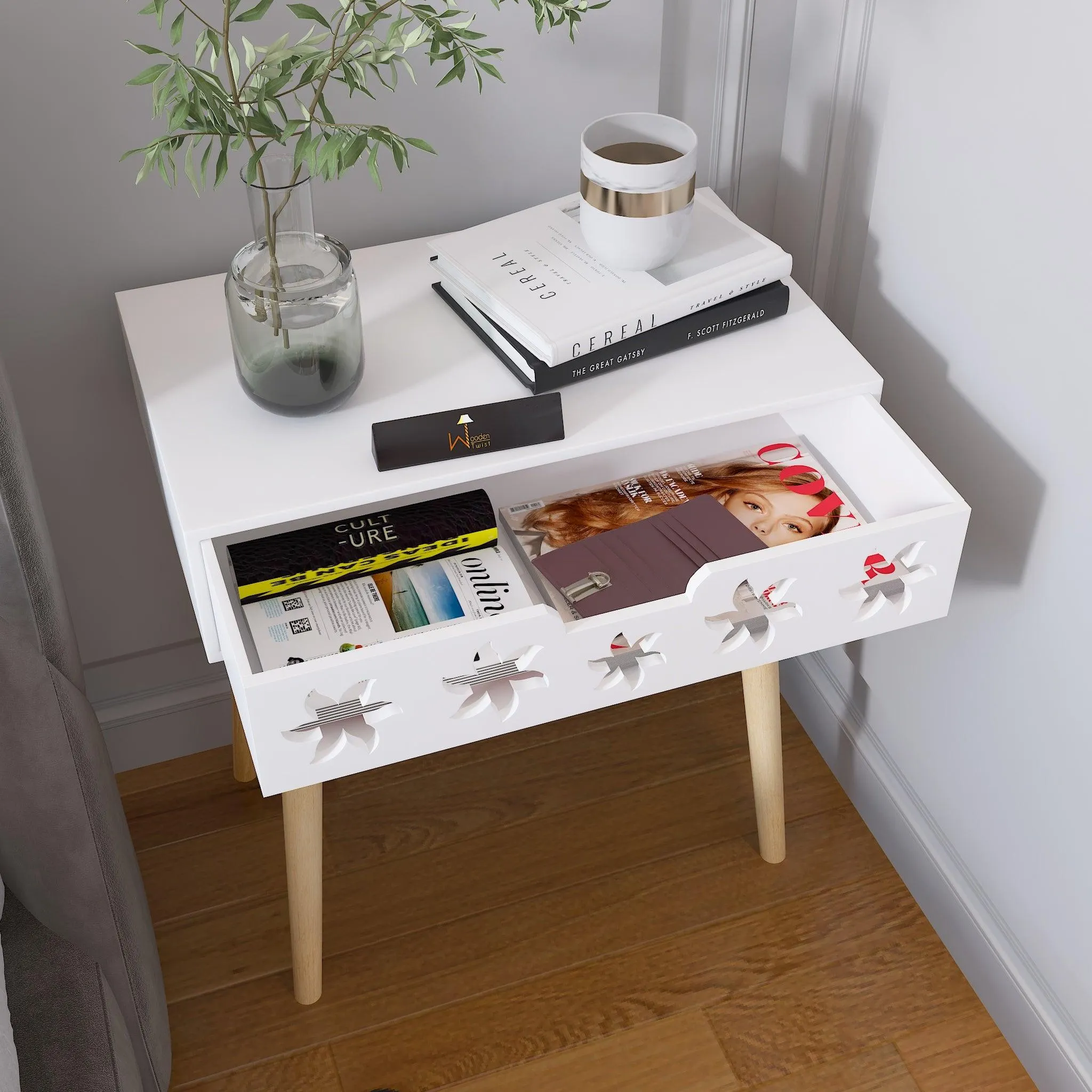 Estrella Wooden Bedside Table With Storage Drawer Nightstand