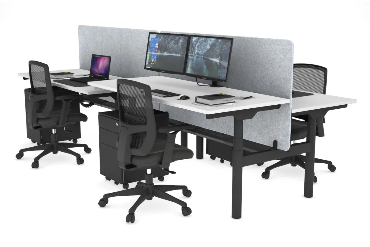 Flexi Premium Height Adjustable 4 Person H-Bench Workstation - Black Frame [1200L x 700W]