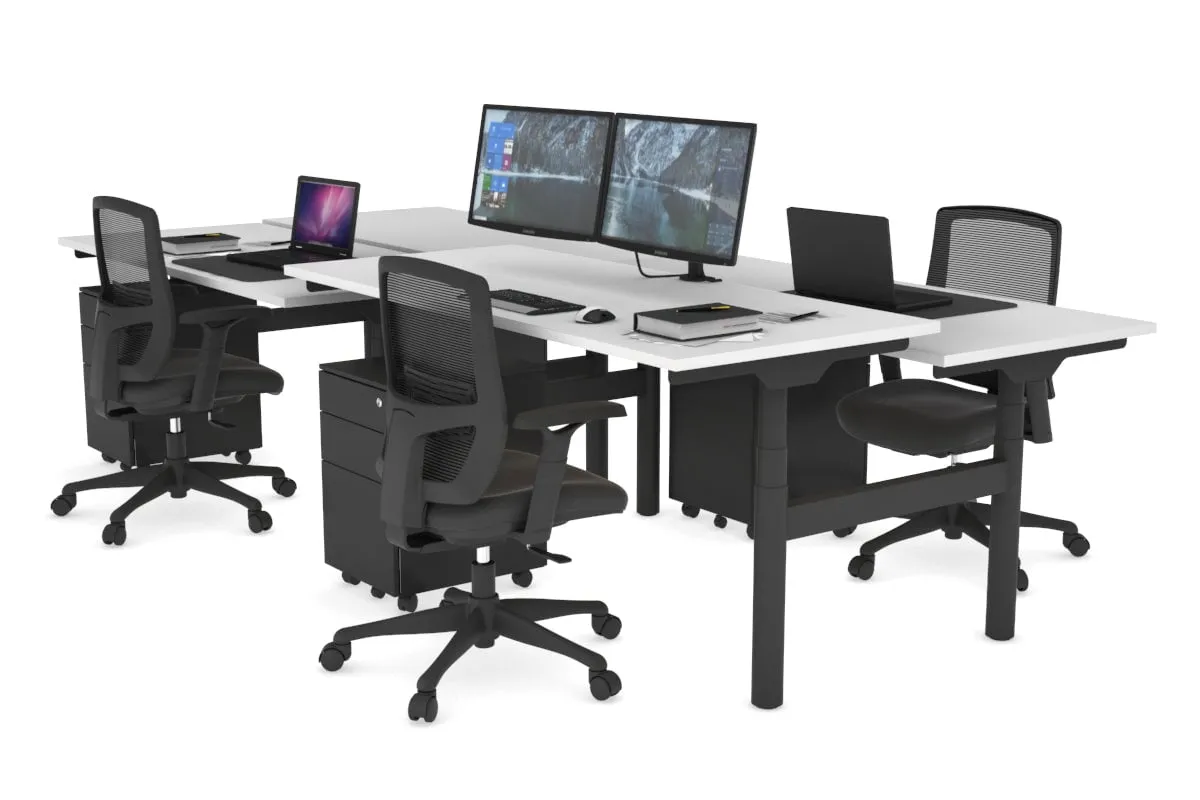 Flexi Premium Height Adjustable 4 Person H-Bench Workstation - Black Frame [1200L x 700W]