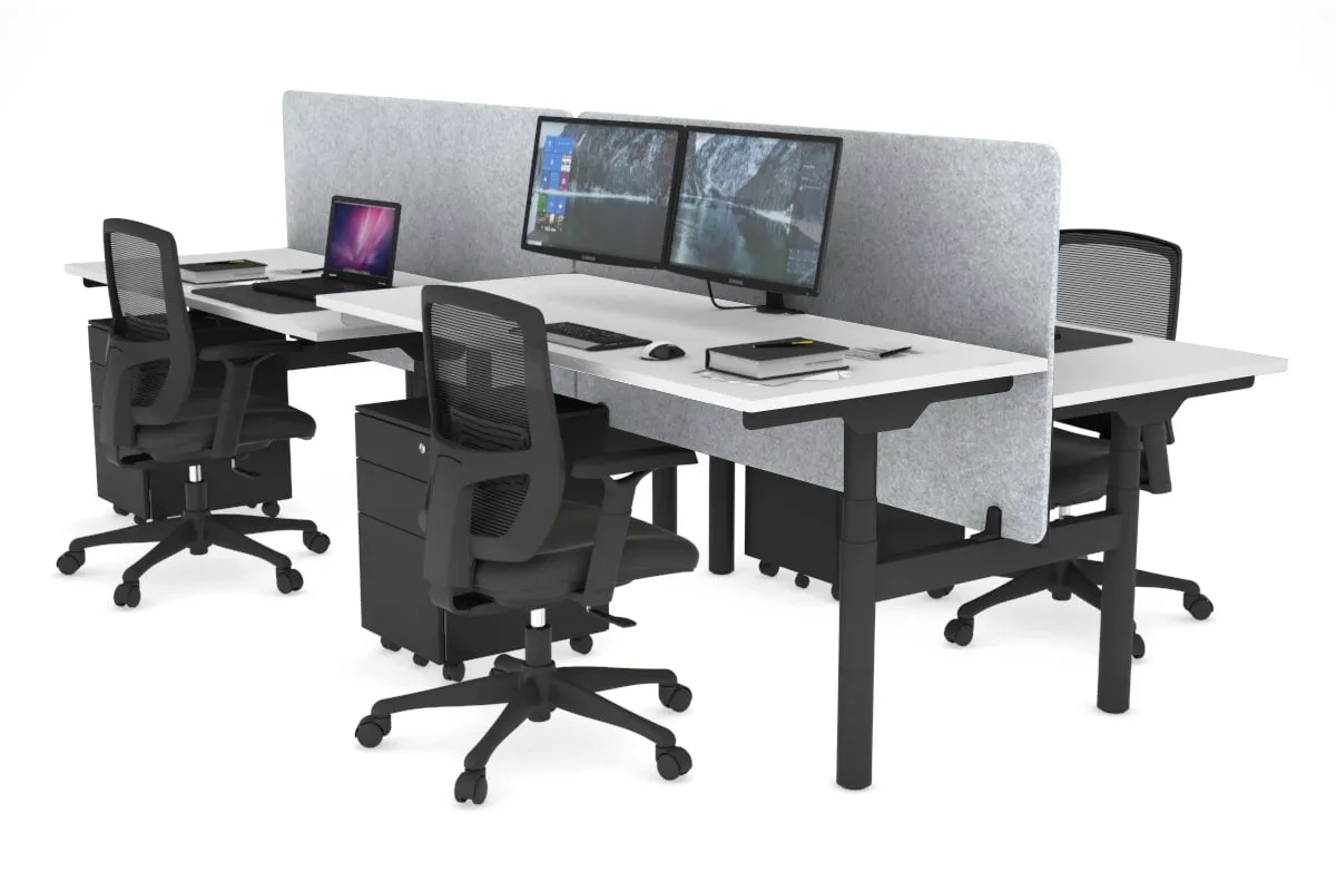 Flexi Premium Height Adjustable 4 Person H-Bench Workstation - Black Frame [1200L x 700W]