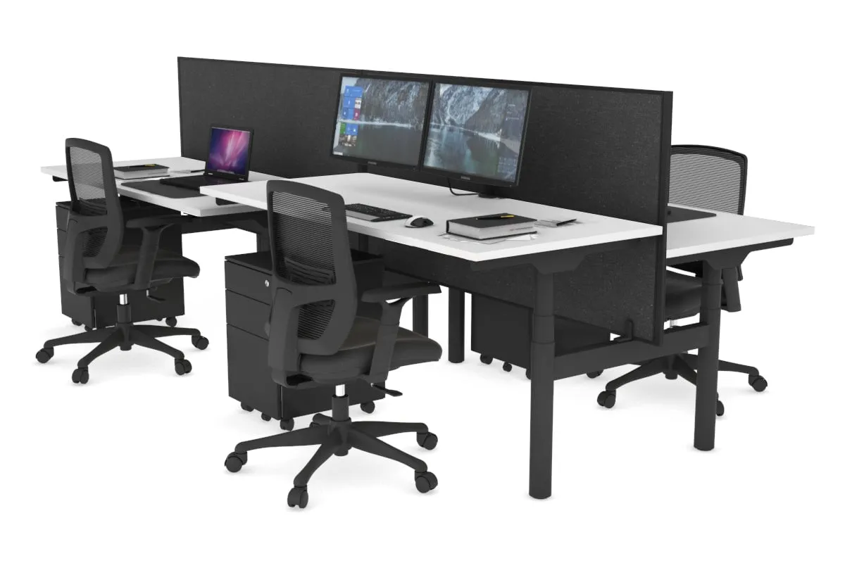 Flexi Premium Height Adjustable 4 Person H-Bench Workstation - Black Frame [1200L x 700W]