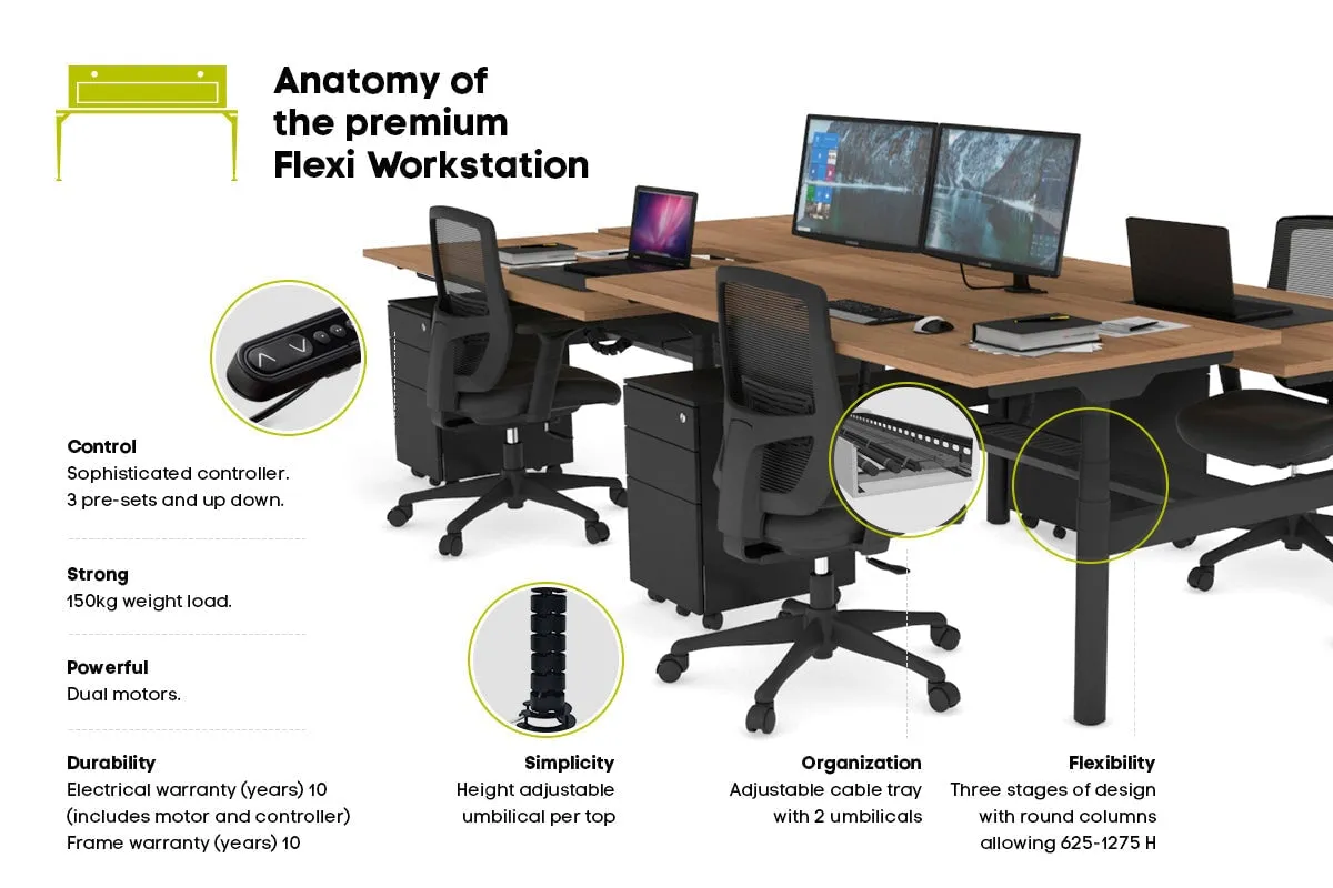 Flexi Premium Height Adjustable 4 Person H-Bench Workstation - Black Frame [1200L x 700W]