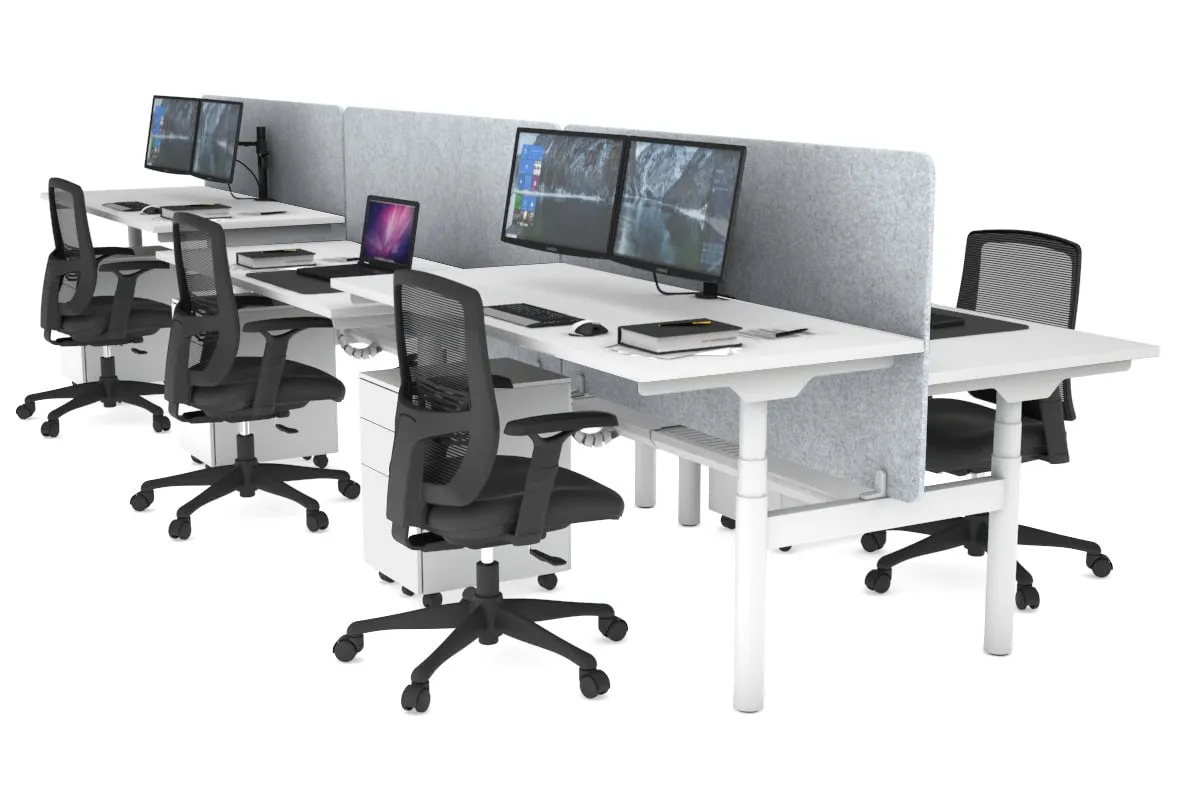 Flexi Premium Height Adjustable 6 Person H-Bench Workstation - White Frame [1200L x 700W]