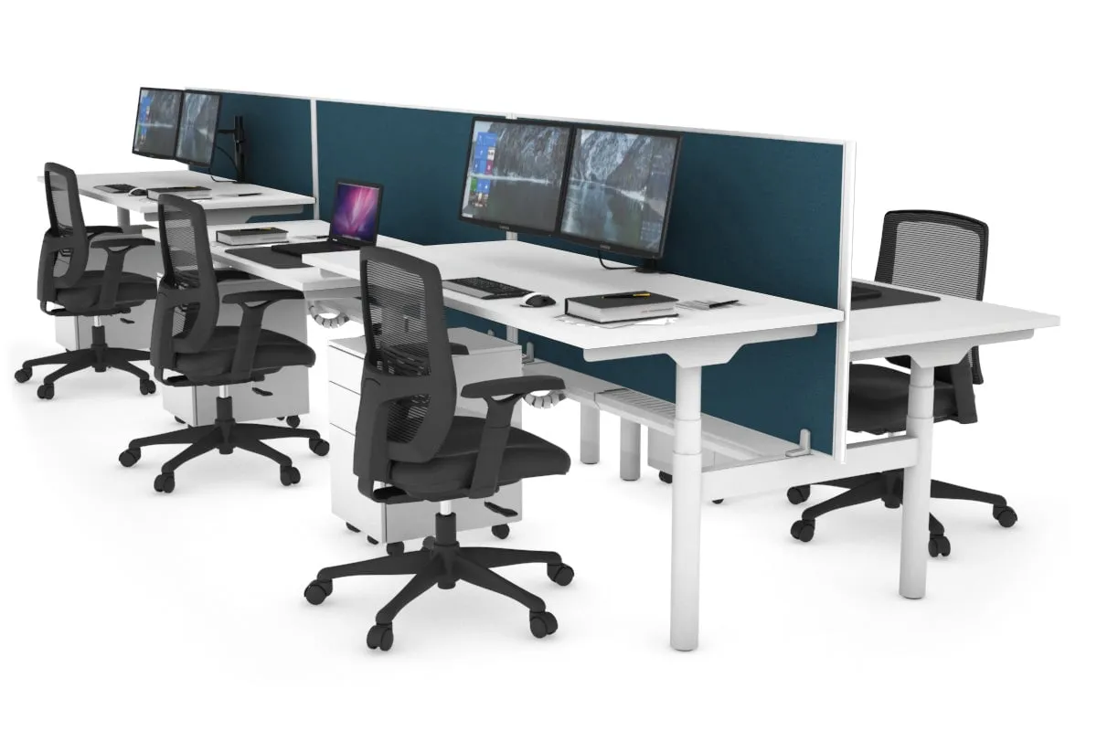 Flexi Premium Height Adjustable 6 Person H-Bench Workstation - White Frame [1200L x 700W]