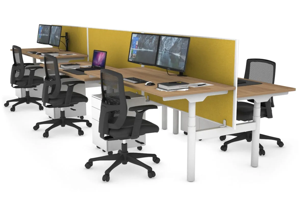 Flexi Premium Height Adjustable 6 Person H-Bench Workstation - White Frame [1200L x 700W]