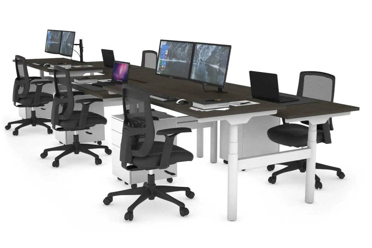 Flexi Premium Height Adjustable 6 Person H-Bench Workstation - White Frame [1200L x 700W]