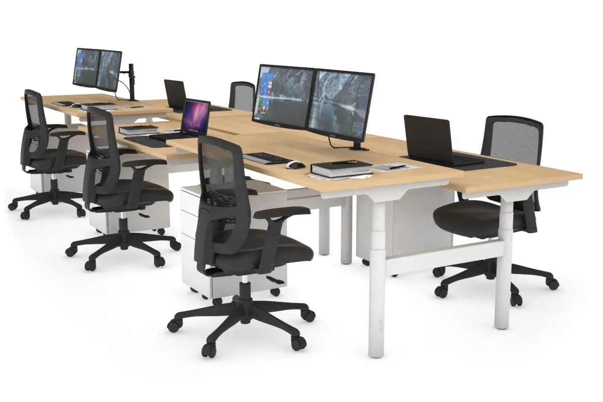 Flexi Premium Height Adjustable 6 Person H-Bench Workstation - White Frame [1200L x 700W]