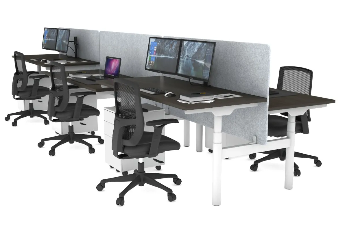 Flexi Premium Height Adjustable 6 Person H-Bench Workstation - White Frame [1200L x 700W]