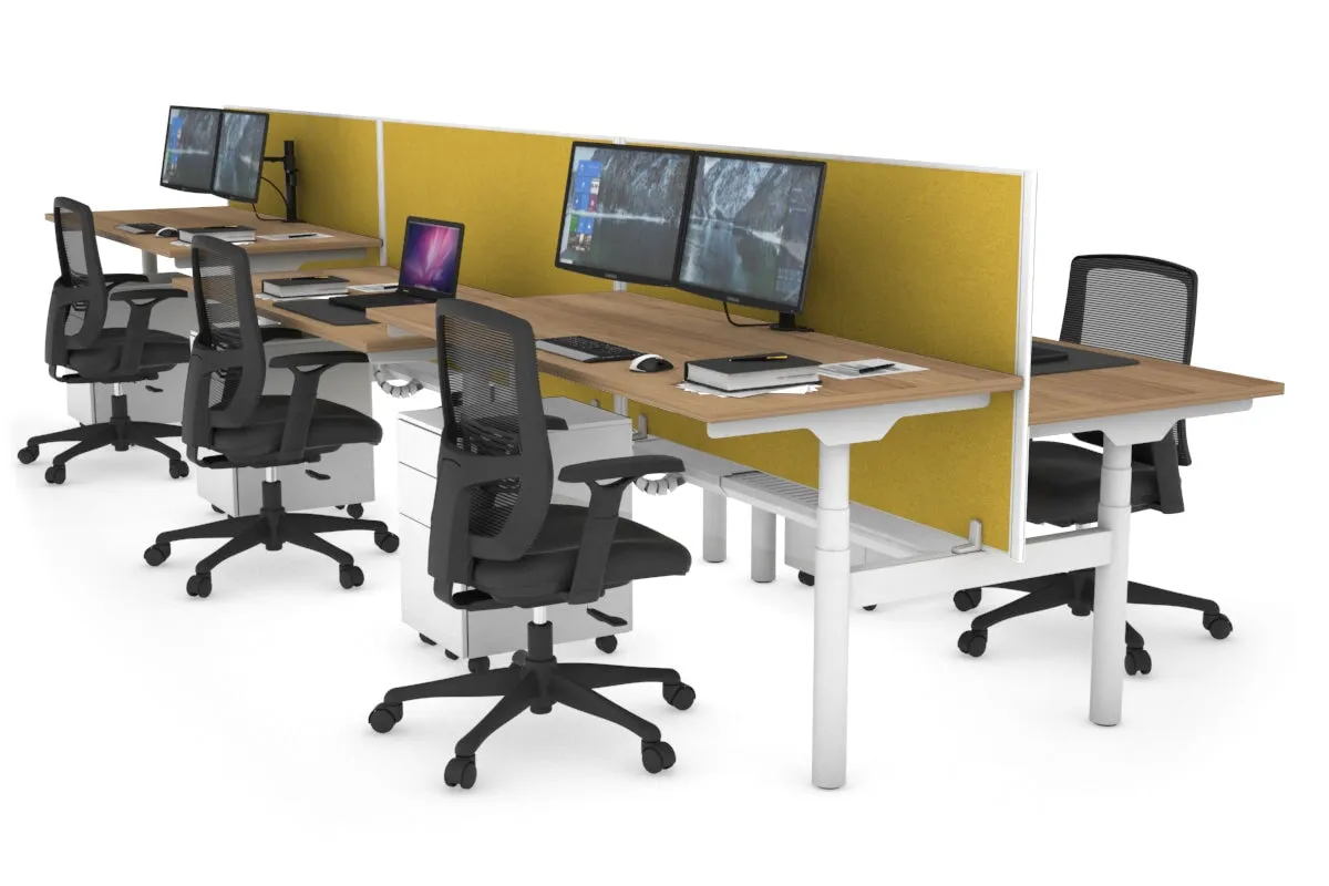 Flexi Premium Height Adjustable 6 Person H-Bench Workstation - White Frame [1200L x 700W]