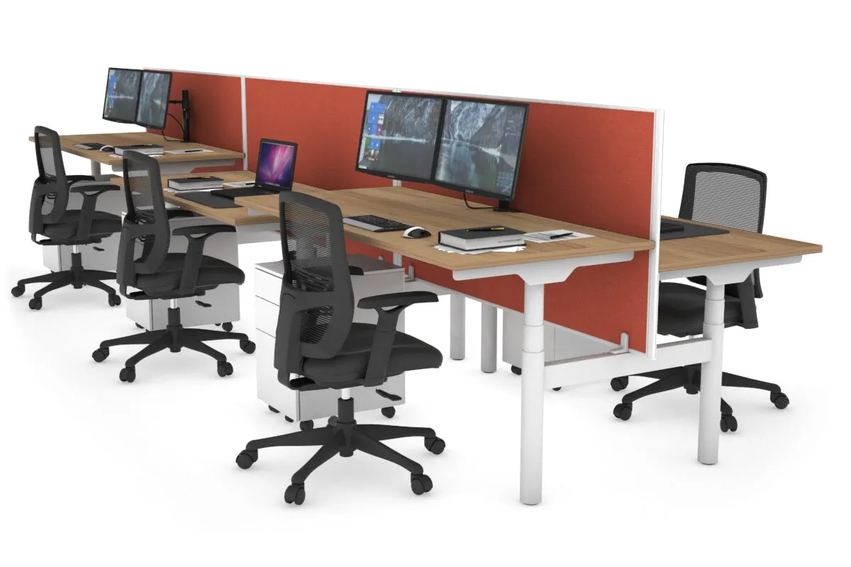 Flexi Premium Height Adjustable 6 Person H-Bench Workstation - White Frame [1200L x 700W]