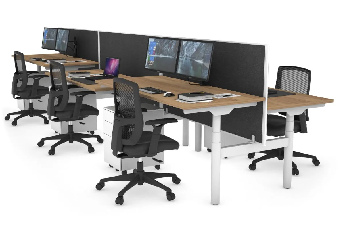 Flexi Premium Height Adjustable 6 Person H-Bench Workstation - White Frame [1200L x 700W]