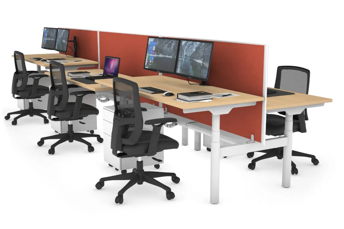 Flexi Premium Height Adjustable 6 Person H-Bench Workstation - White Frame [1200L x 700W]