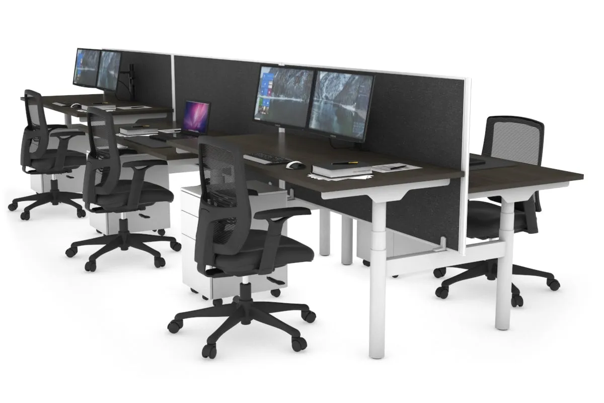 Flexi Premium Height Adjustable 6 Person H-Bench Workstation - White Frame [1200L x 700W]