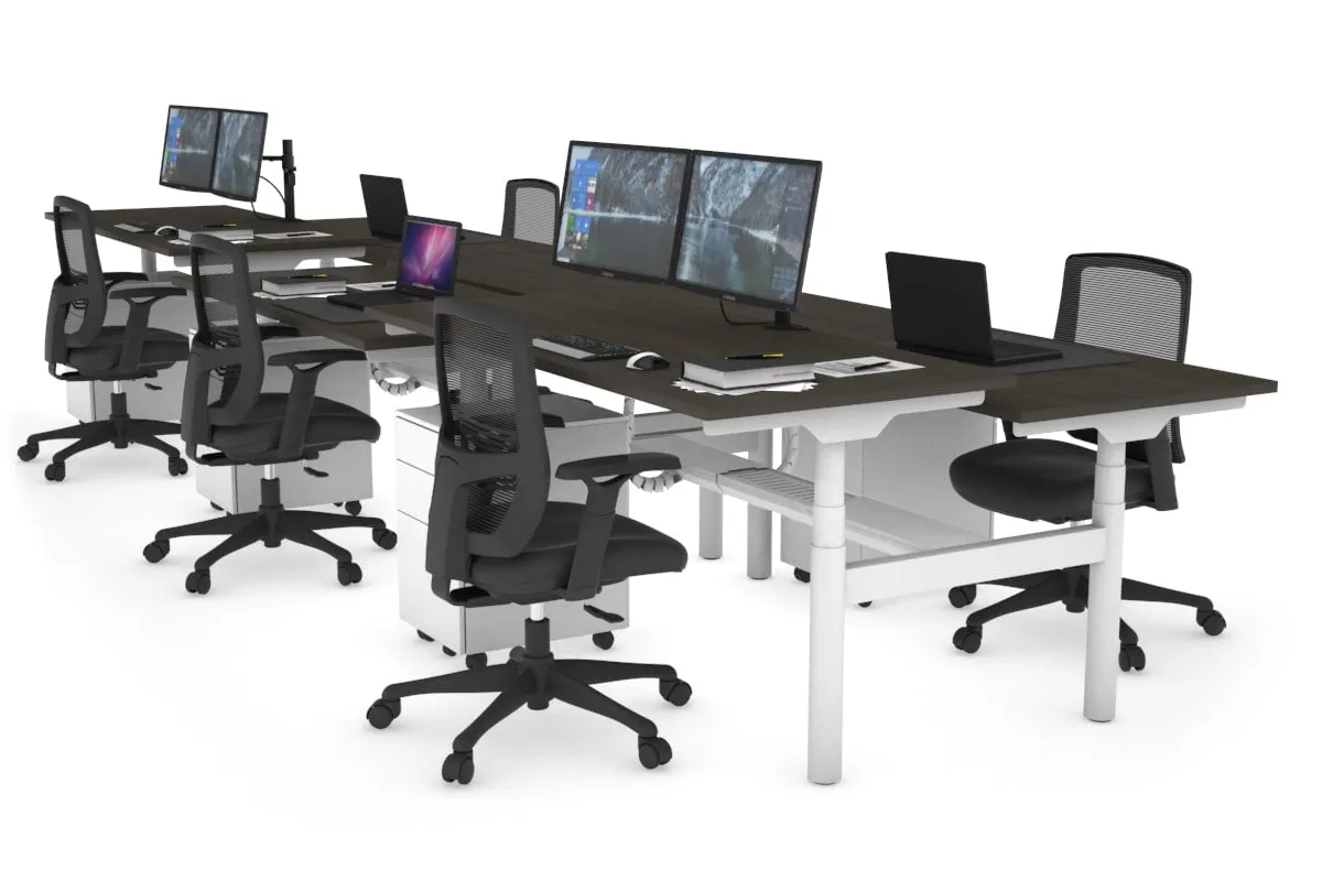 Flexi Premium Height Adjustable 6 Person H-Bench Workstation - White Frame [1200L x 700W]