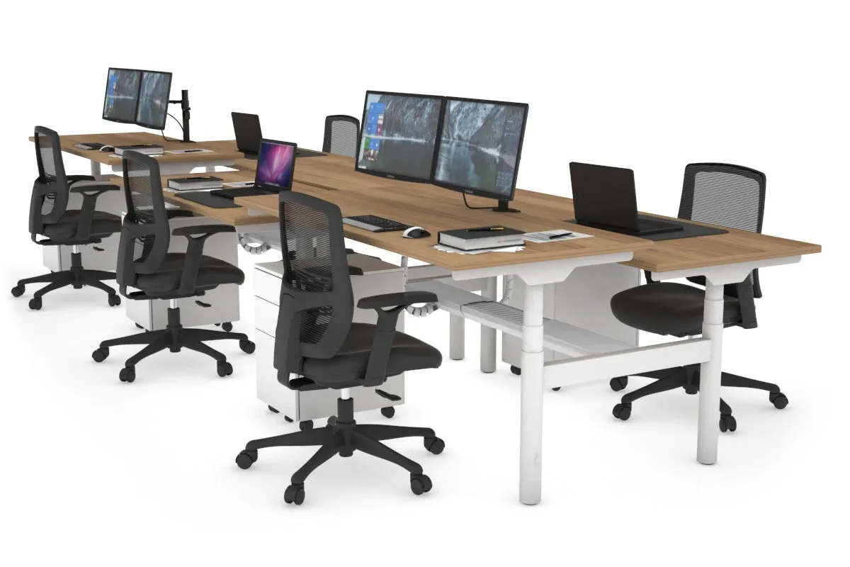 Flexi Premium Height Adjustable 6 Person H-Bench Workstation - White Frame [1200L x 700W]