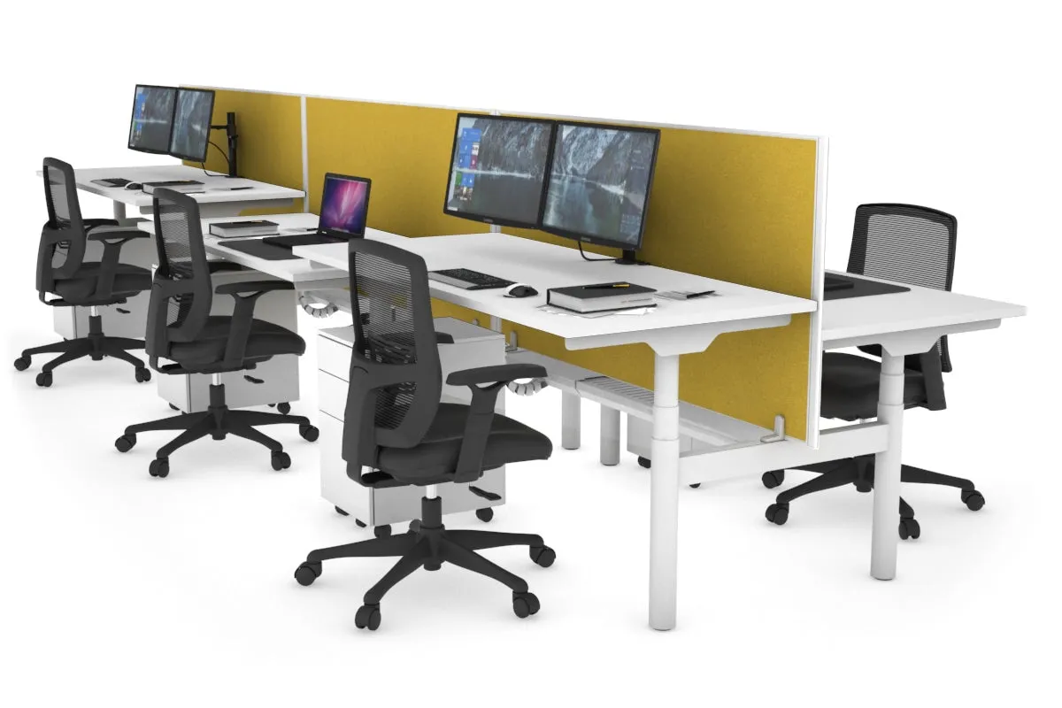 Flexi Premium Height Adjustable 6 Person H-Bench Workstation - White Frame [1200L x 700W]