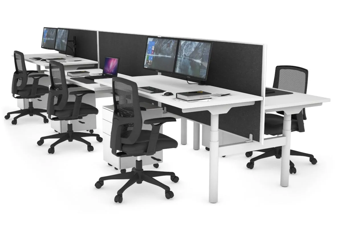 Flexi Premium Height Adjustable 6 Person H-Bench Workstation - White Frame [1200L x 700W]