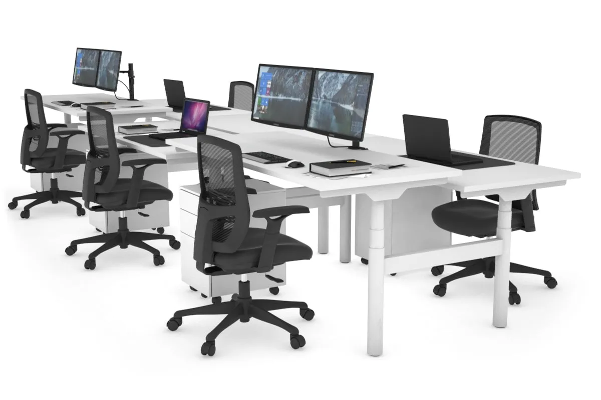 Flexi Premium Height Adjustable 6 Person H-Bench Workstation - White Frame [1200L x 700W]