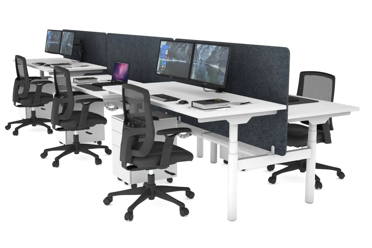 Flexi Premium Height Adjustable 6 Person H-Bench Workstation - White Frame [1200L x 700W]