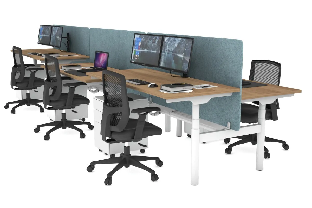 Flexi Premium Height Adjustable 6 Person H-Bench Workstation - White Frame [1200L x 700W]