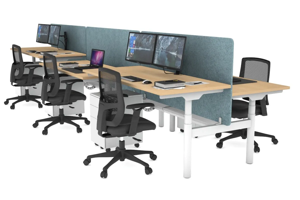 Flexi Premium Height Adjustable 6 Person H-Bench Workstation - White Frame [1200L x 700W]