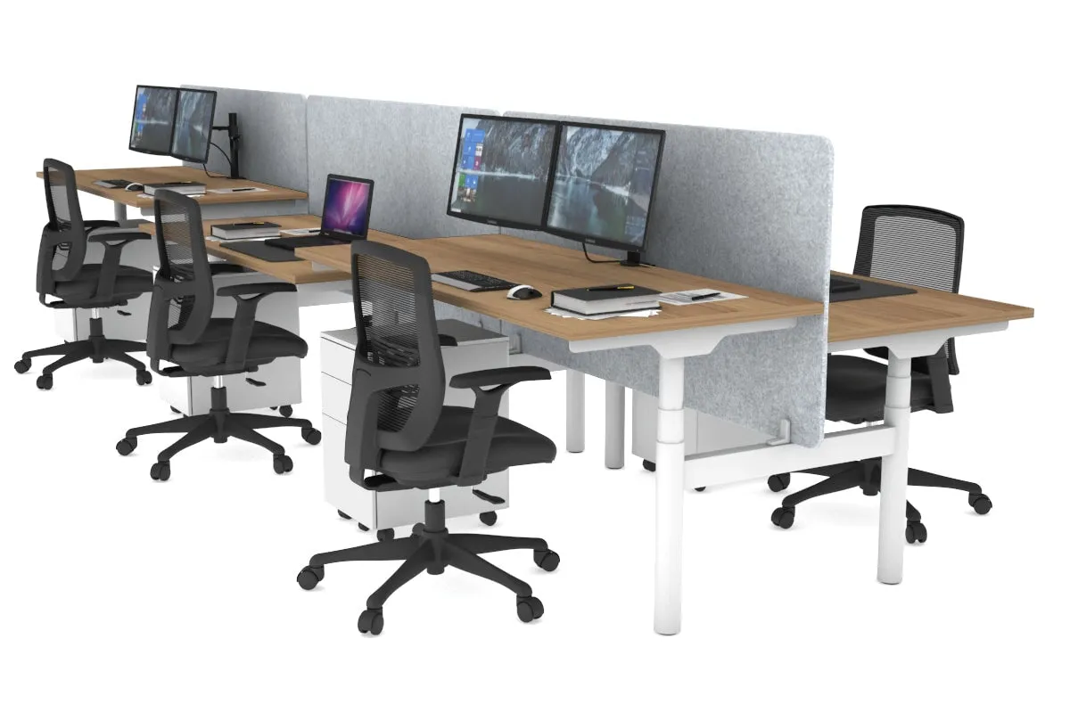 Flexi Premium Height Adjustable 6 Person H-Bench Workstation - White Frame [1200L x 700W]