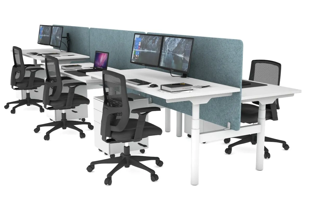 Flexi Premium Height Adjustable 6 Person H-Bench Workstation - White Frame [1200L x 700W]