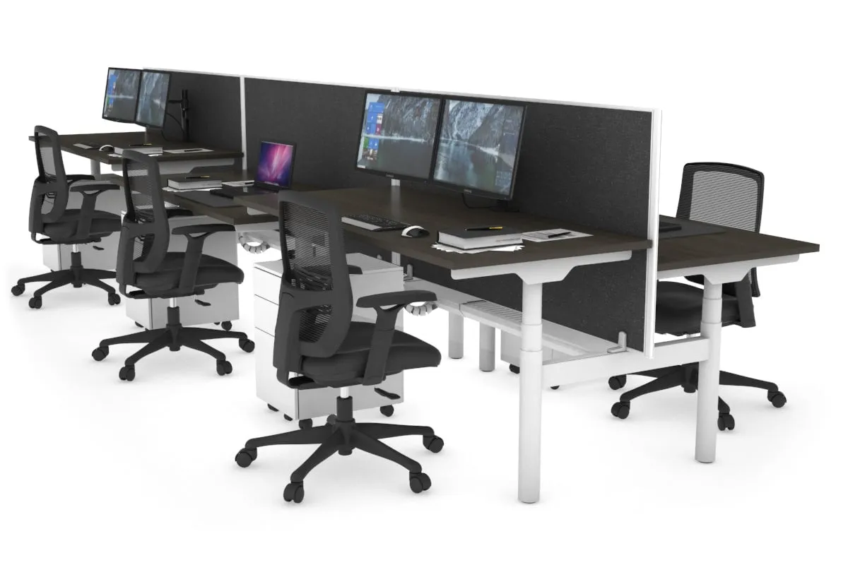 Flexi Premium Height Adjustable 6 Person H-Bench Workstation - White Frame [1200L x 700W]