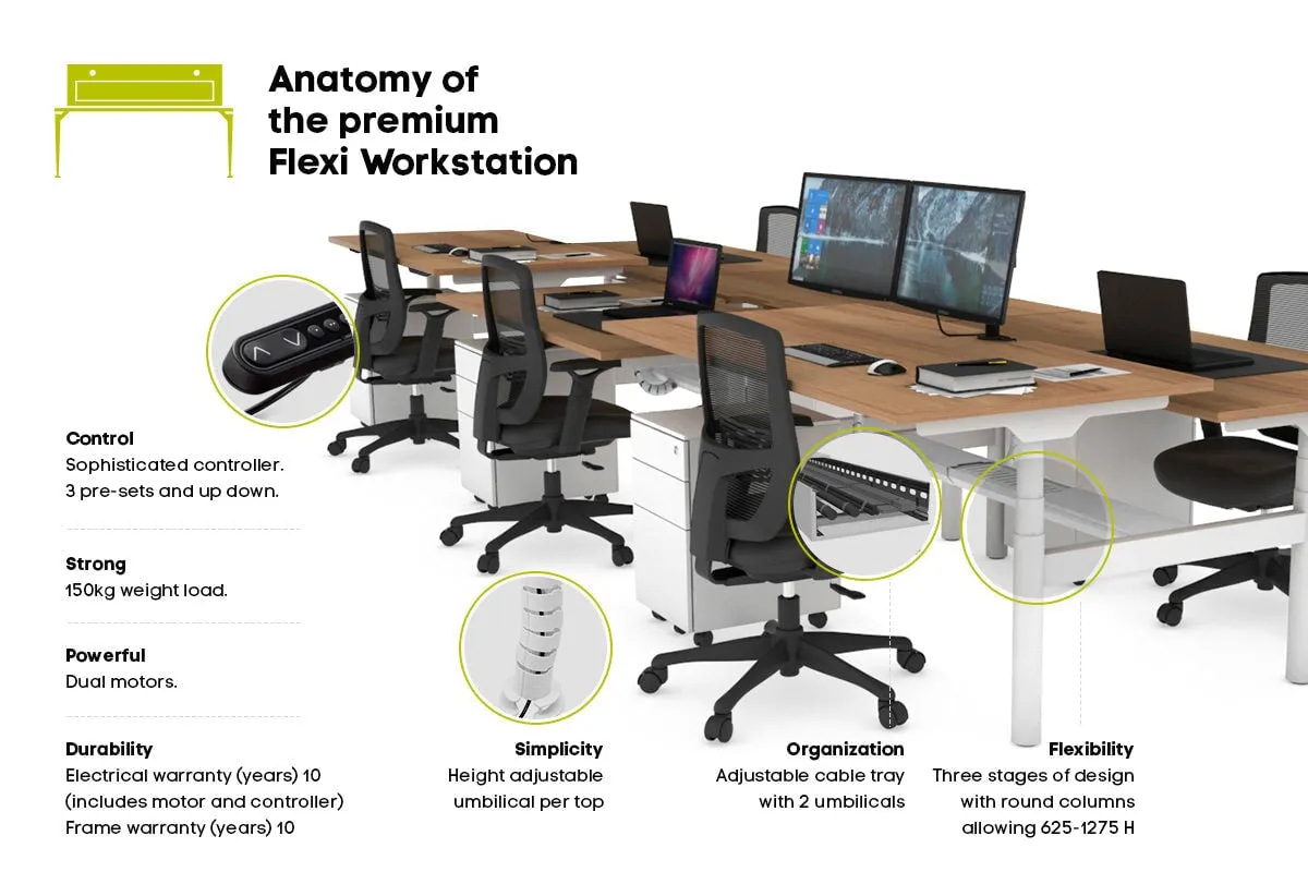 Flexi Premium Height Adjustable 6 Person H-Bench Workstation - White Frame [1200L x 700W]