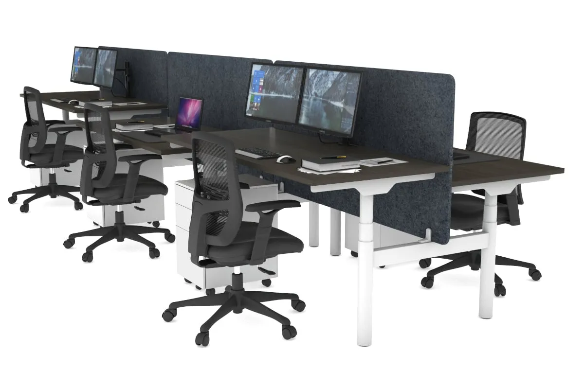 Flexi Premium Height Adjustable 6 Person H-Bench Workstation - White Frame [1200L x 700W]